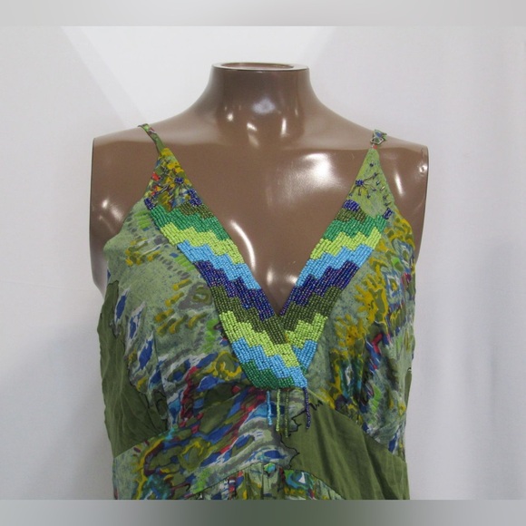 Anthropologie Barok Paris Sleeveless V-Neck Tiered Dress Green - Picture 7 of 10